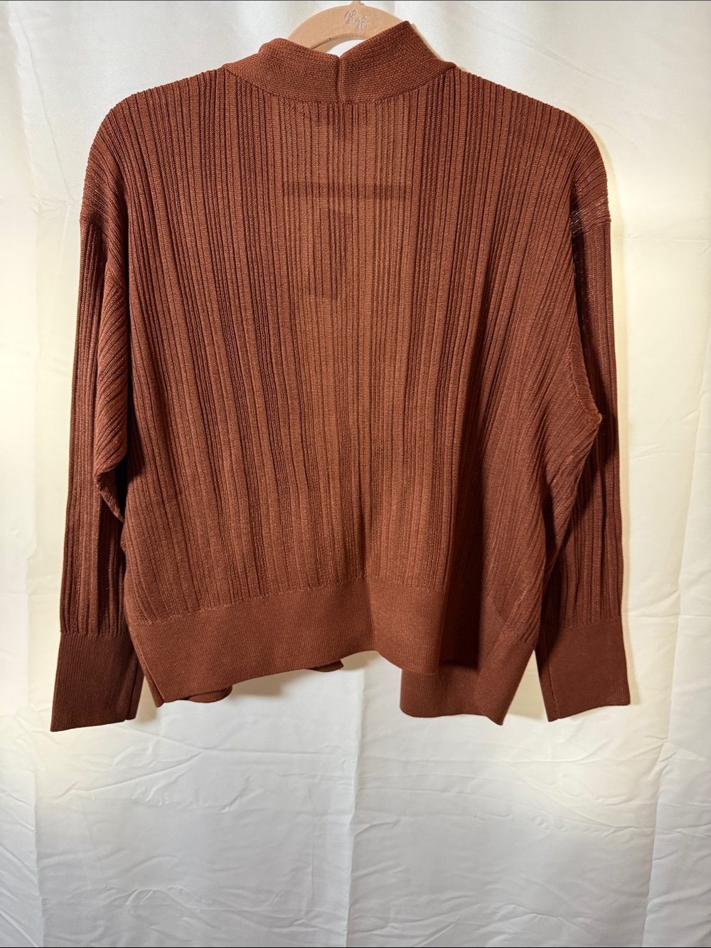 LOFT Open-Front Ribbed Cardigan - Rusty Brown - Picture 5 of 5